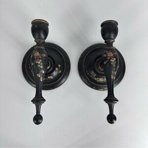 Vintage Wooden Candle Sconces | Set Of 2 | Floral Painted Cottage Farmhouse